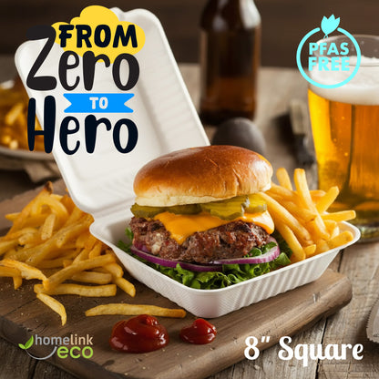 8" x 8" Bagasse Clamshell