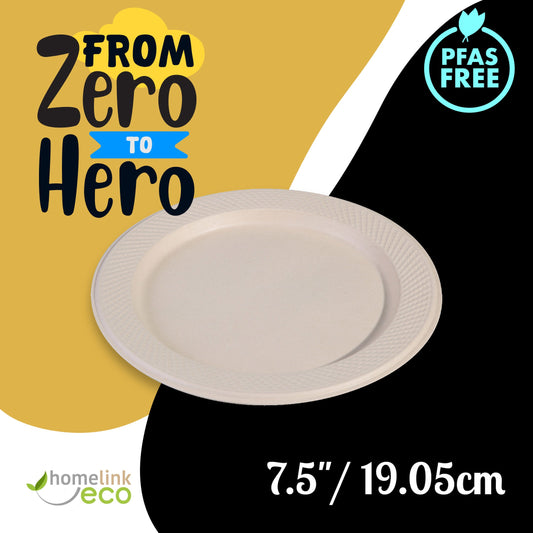 7.5" / 19.05cm LUX Round Bagasse Plates