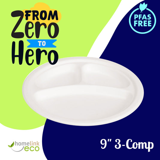 9" 3 Compartment Plate